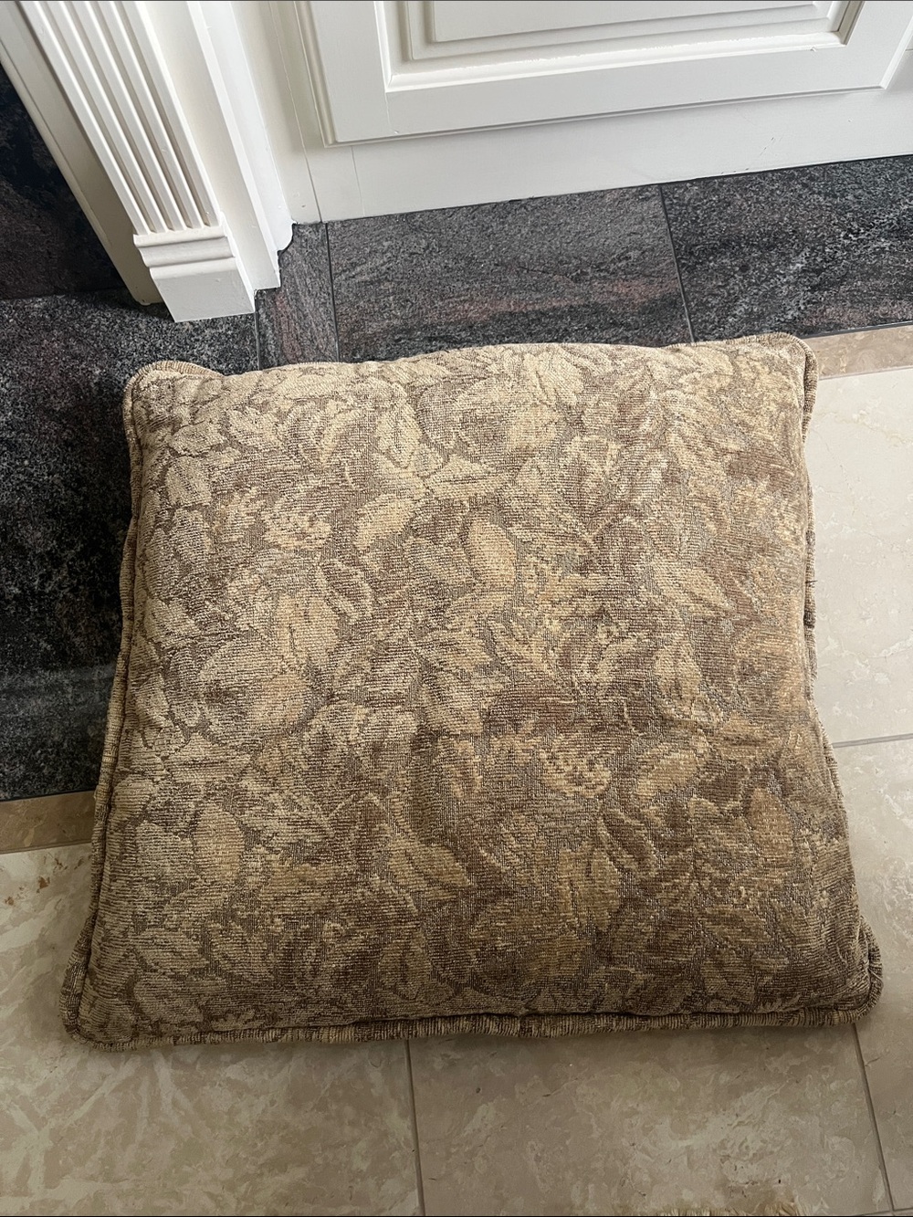 Gold Toned Leaf Jacquard Square Pillow